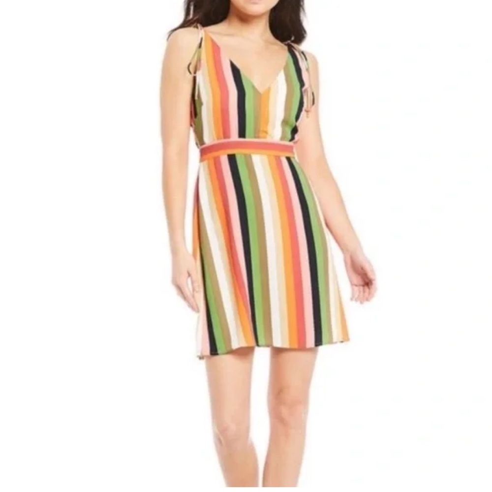 Gianni Bini Colorful Striped V-Neck Mini Dress